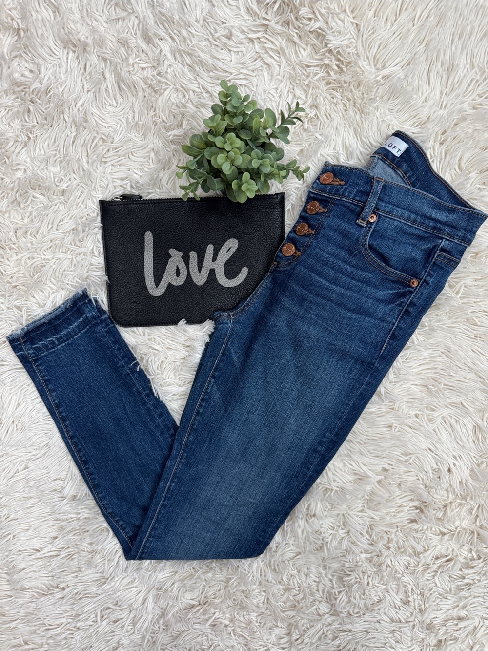 Loft Modern Skinny Button Fly Jeans 💗 Dark Blue
